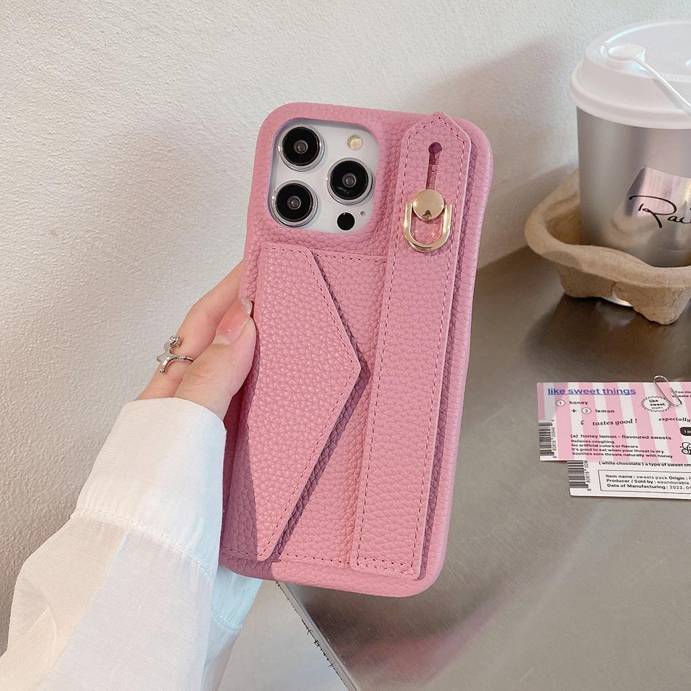 Für iPhone 15 Pro Max Hülle mit Kartenfach Handschlaufe Ständer PU-Leder+PET Handyhülle
