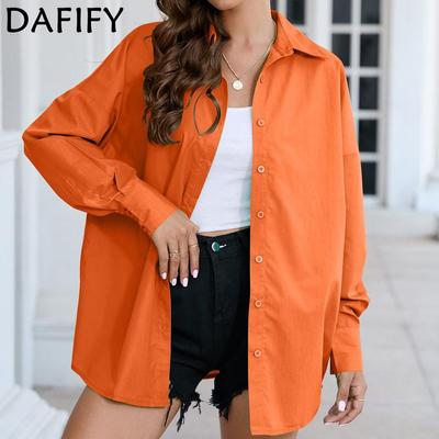 Women's Fashion Spring Fall Casual Solid Color Print Long Sleeve POLO Neck Loose Blouses & Shirts