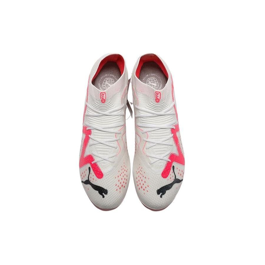 Puma Future Ultimate Round Toe Lace-Up MG (Rubber Short Stud) Artificial Turf Breathable Durable Soccer Shoes Unisex Soccer Shoes White Red 107358-01