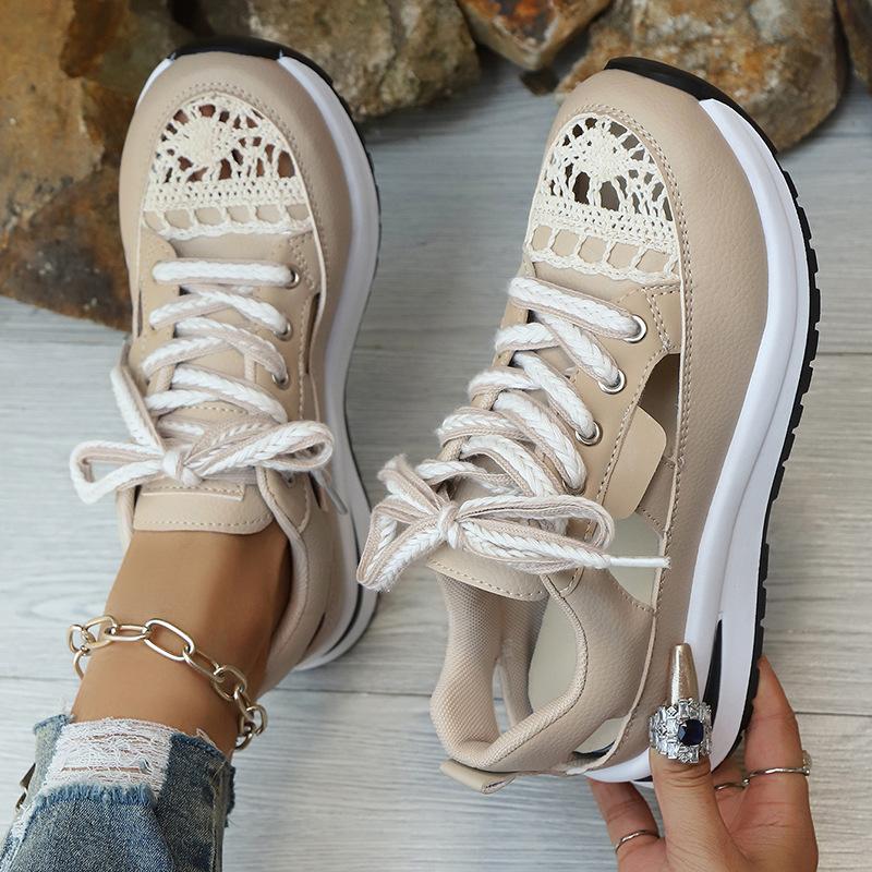 Women's Plus Size Hidden Platform Athletic Sneakers with Breathable Mesh Cut-Out Detailing – Stylish Casual Fashion for All-Day Comfort