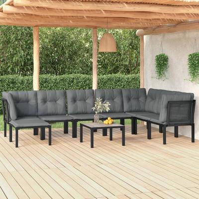 Vidaxl 9-Cz. Garden Lounge Set, Black-Grey, PE Rattan