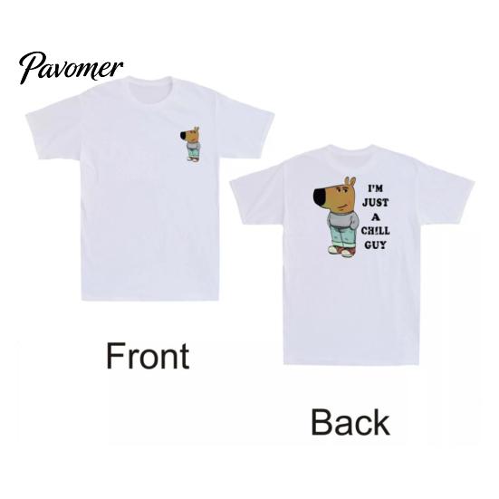 Men Energetic T-shirt Unisex Summer Cartoon Printing Chill Guy Graphic Loose Round Neck Short Sleeves Pullover Top Casual School Sport Clothes