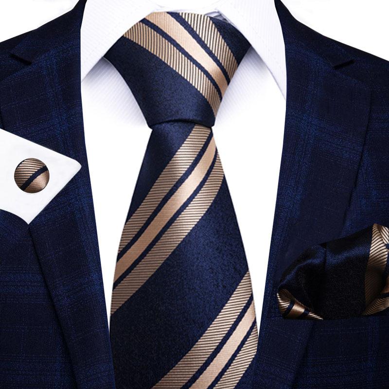 2025 Men'S Business Black Gift Box Striped Plain Tie Pocket Towel Tie Gift Set