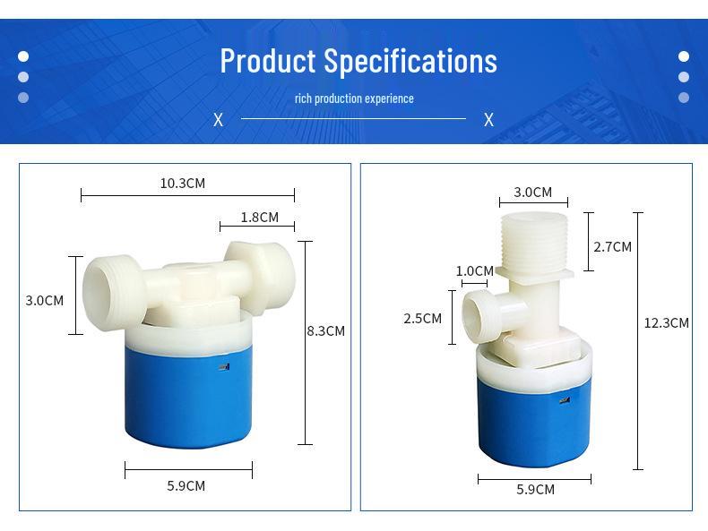 Fully Automatic Blue & White Plastic Water Level Control Valve with 4-Point Side Inlet for Water Tanks