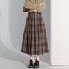 Plaid Woolen Pleated Skirt Women's 2026 Autumn and Winter Retro Elastic Waist Skirt Medium and Long A-shaped Umbrella Skirt