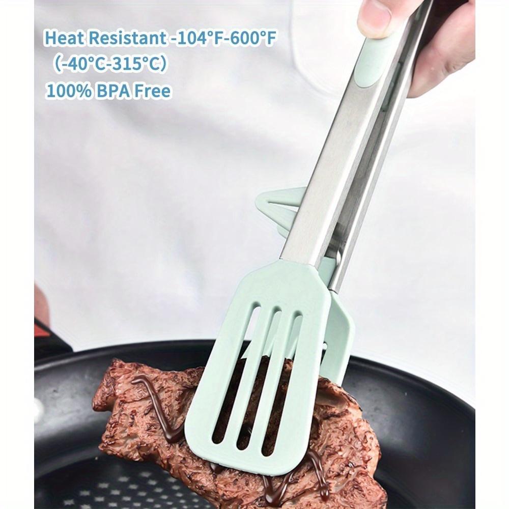 3pcs Stainless Steel Tongs with Silicone Tips Ideal for Grilling,Cooking,and Serving Meat,Pasta, and Salads Green Kitchen Tongs with Ergonomic Handles