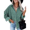 Damer Casual Manchestervårdblus Randig Damer Skjortjacka Vintage Knapp Ficka Lös Mode Blusar Toppar Plus Size