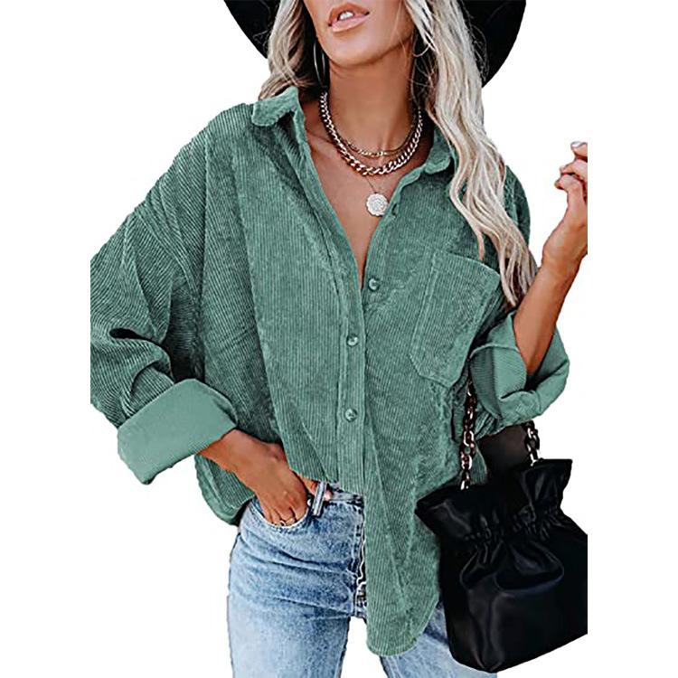 Damer Casual Manchestervårdblus Randig Damer Skjortjacka Vintage Knapp Ficka Lös Mode Blusar Toppar Plus Size