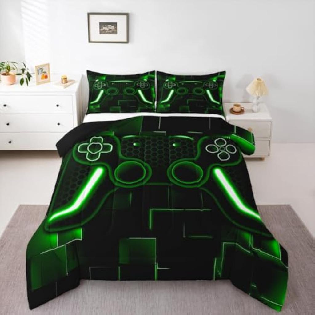 2/3pcs Bedding Set Game Console Comforter for Kids Girls Teen 3D Black Gamepad Gaming Bed Sets with 1duvet Cover +2 Pillowcases