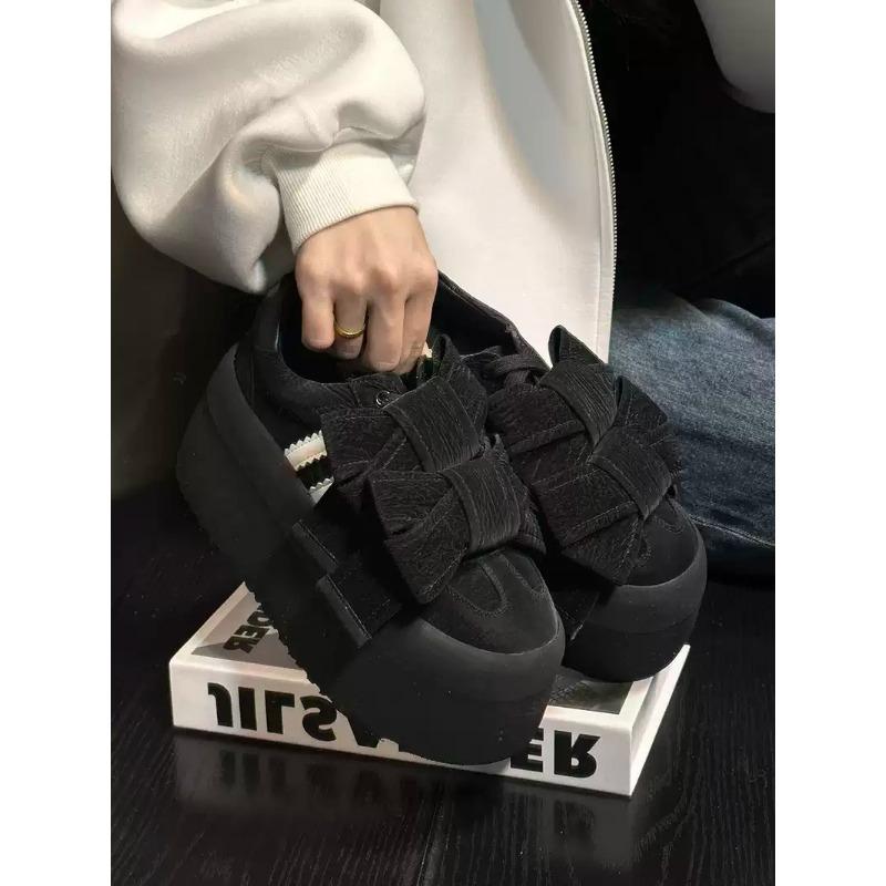 Bow Lace-up Muffin Platform Women's Versatile Small Height Increase Casual Shoes Board Shoes Single Shoes Tide