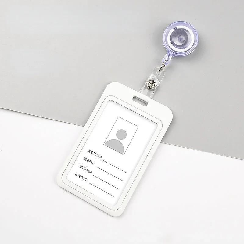 1Set Unisex ID Name Badge Credit Card Holder Employee's Staff Work Card Cover with Retractable Badge Reel Pass Bus Card Sleeve
