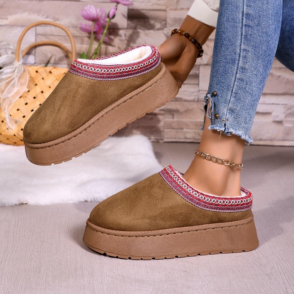 2026 Winter New Snow Boots for Women Cashmere Warm Thick Soles Without Heel-covered Hair Half Slipper Cotton Shoes for Women