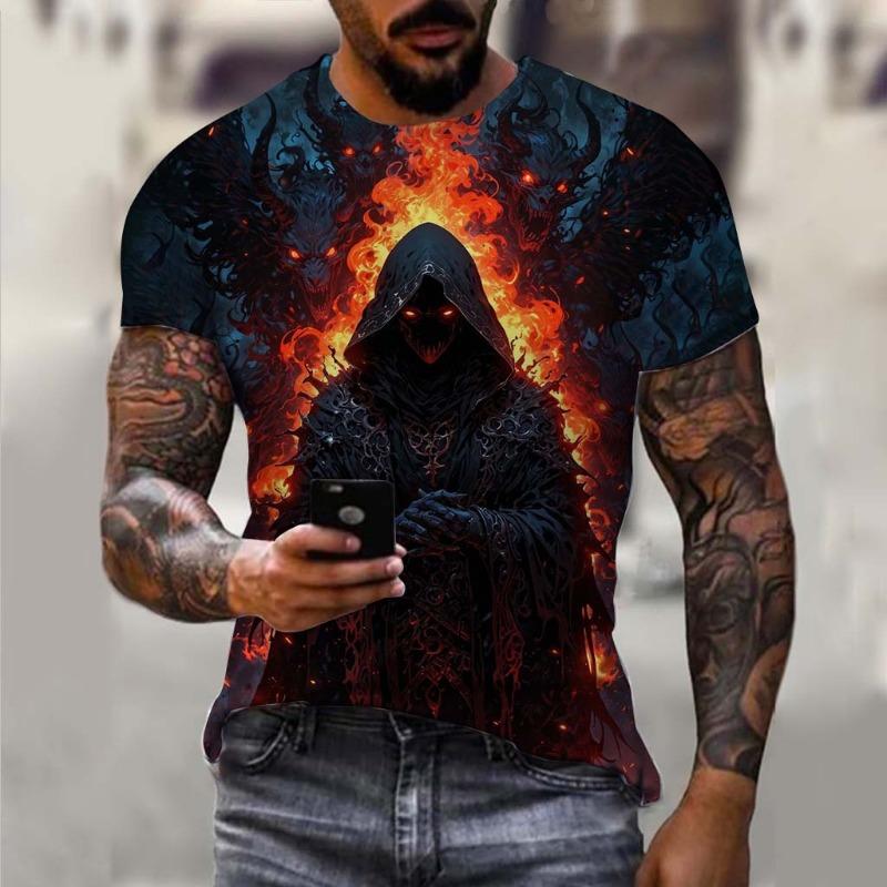 Men's T-Shirt Undead Skeleton Pattern 3d Print Short Sleeve  Casual Man Clothes Summer
