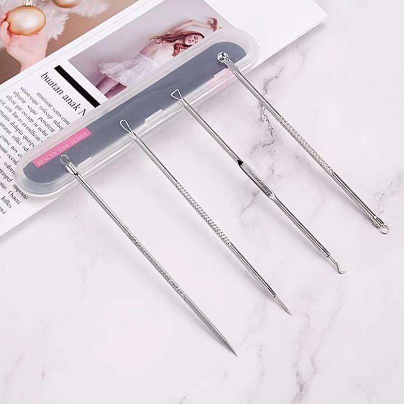 4PCS/set Stainless Steel Rose Gold Acne Needle Double Headed Acne Needle Blackhead Removal and Squeezing Tool