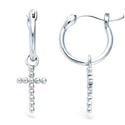 [R1530] - Silver 'Cross' Hoop Earrings (rhodium-plated) - 12 Mm - 10x6 Mm