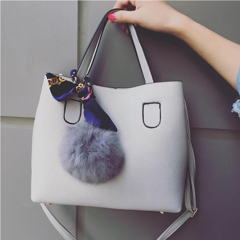 Elegante Damenhandtaschen mit Pelzkugel und Seidenschal Crossbody Einzelne Umhängetaschen