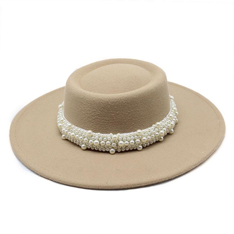 

French Retro Hepburn Style Flat Top Concave Top Hat Spring And Summer Travel Top Hat Pearl Wide Brim Sun Protection Sun Hat M（56-58cm） сіро-коричневий
