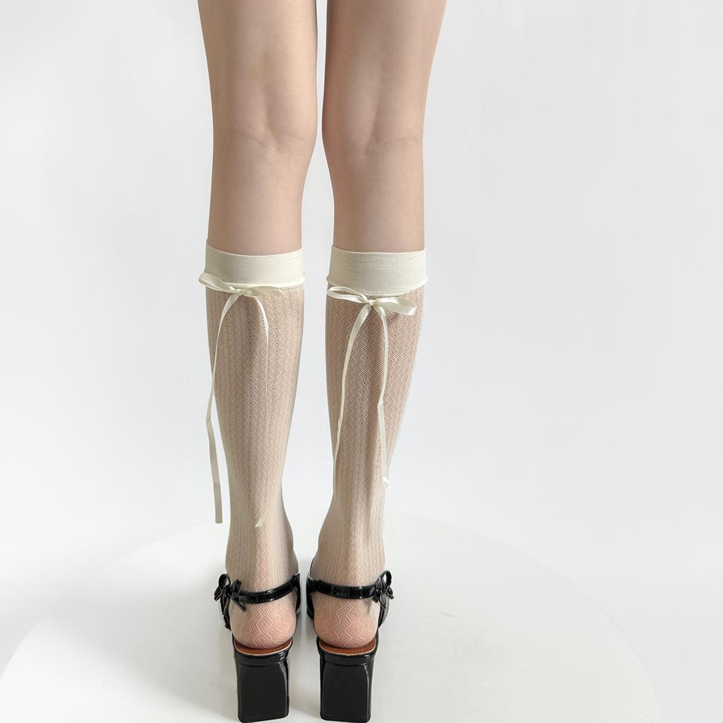 Calze da donna stile giapponese Calzini alti al ginocchio Calzini lunghi in nylon trasparente ultrasottile Calzini al ginocchio JK Lolita per ragazze dolci