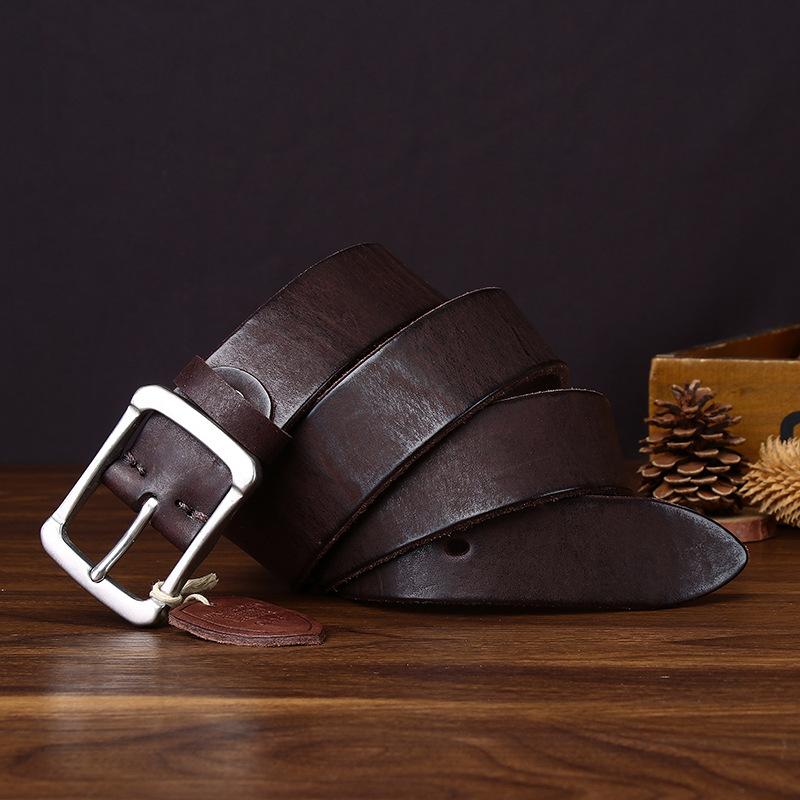 Thickened Water-Dyed Matte First Layer Cowhide Stainless Steel Belt Men'S Genuine Leather Versatile Retro Casual Jeans Belt Men'S