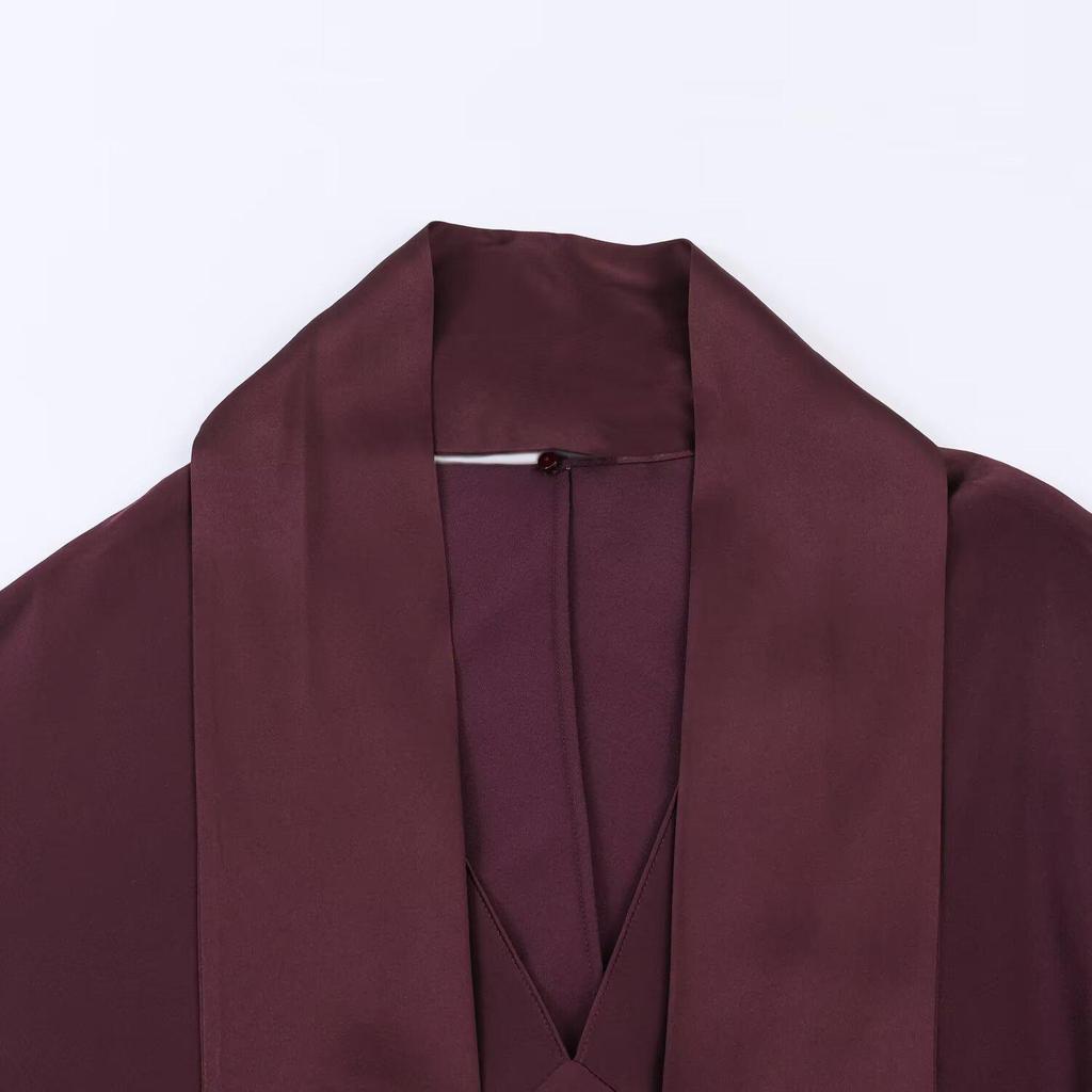 European American Women's Silk Satin Scarf Dress - Fashionable and Slim-Fitting with Chic Temperament