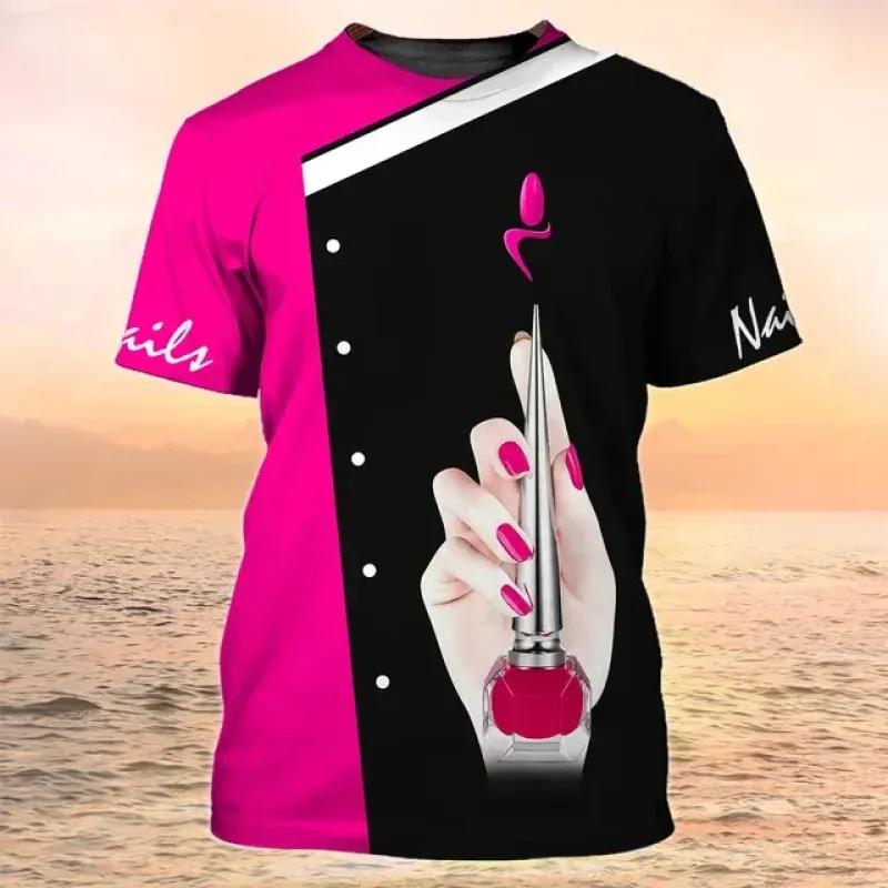 Manicurist Shirt Women's T-shirt 3D Nail Polish Printed Harajuku Short Sleeve Tees Summer Fashion Pullover Female Casual Tops