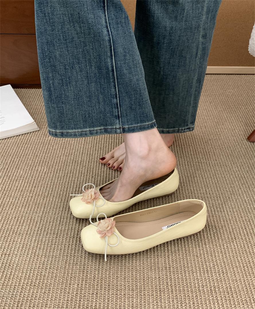 

Single shoes children with skirts 2025 new niche square head bow shallow mouth flat heel Mary Jane ladyshoes 39 жёлтый