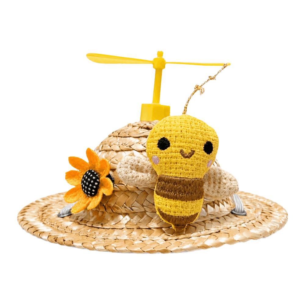 Cartoon Woven Dog Cat Straw Hat Lightweight Breathable Pet Sombrero Hat Adjustable Funny Bamboo Dragonfly Hat Summer Use
