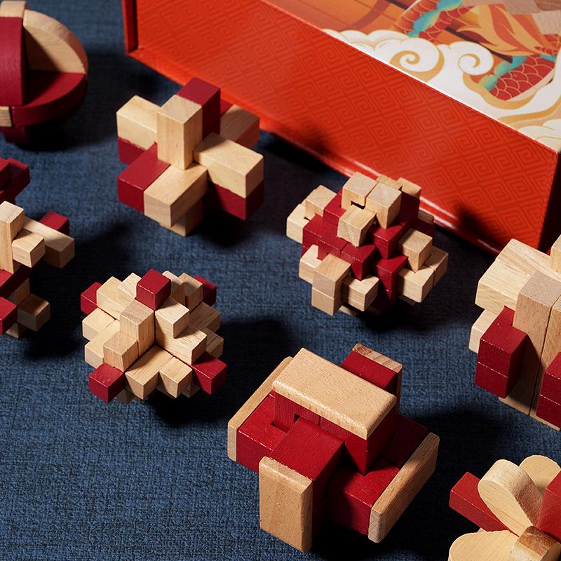 Pädagogisches Holz-Zapfenloch-Puzzle-Set für Kinder - Luban Kongming Schloss für Alter 8-12