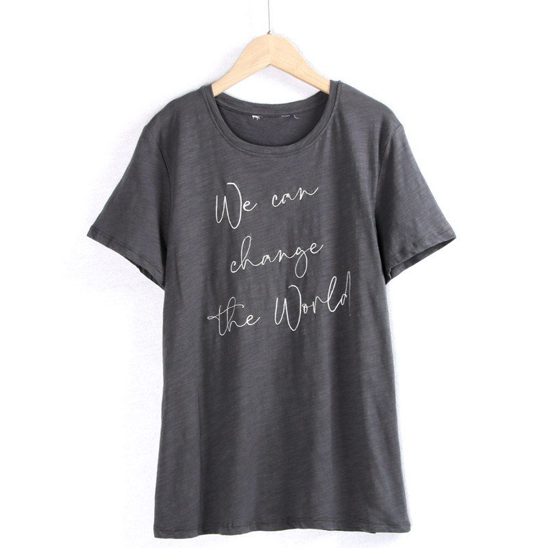 

round Neck Loose Small Fish Foreign Trade Cut-off Embroidered T-shirt Gray M