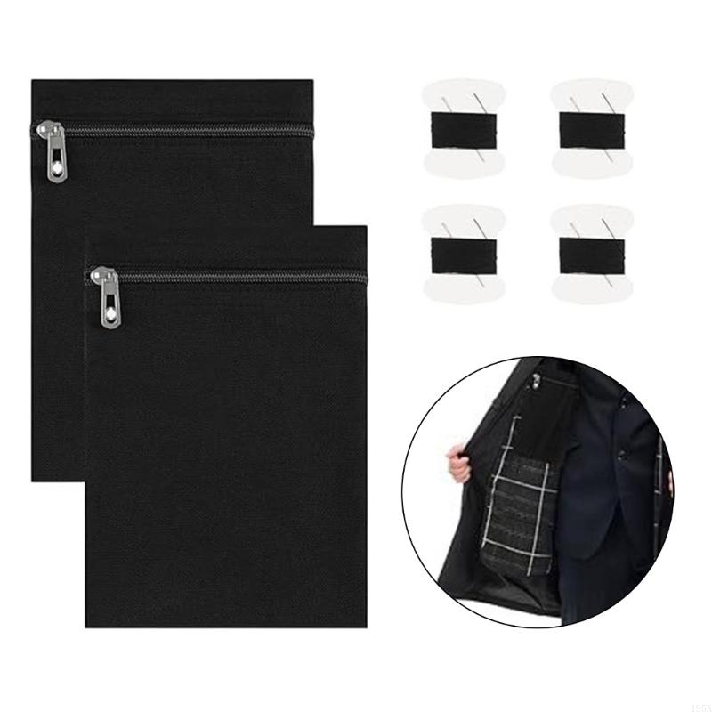 2Pcs Concealed Sewn in Pocket Zippered Closure Canvas Fabric Lning Pocket for Jackets Coat Hold Phones Keys Cash Wallets