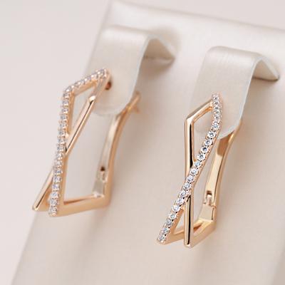 New Fashion Natural Zircon Hoop Earring For Woman  Rose Gold Color Simple Geometry Wedding High Quality Daily Jewelry