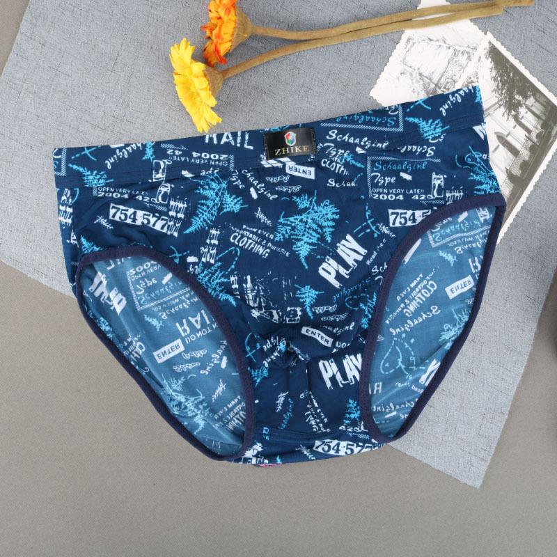 Ice Silk Men's Triangle Underwear Summer Breathable Summer Sexy Mid Waist Print Underwear