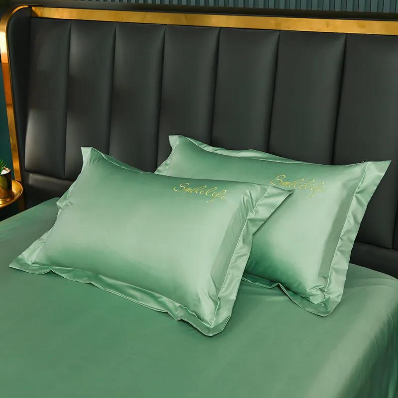 Pillowcase Summer Cool Ice Silk Pillow Cover Embroidered Solid Color Washed Ice Silk Pillow Cover Two Pack 4874cm