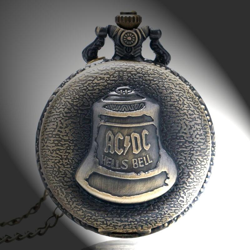 Antique Steampunk ACDC Hells Bell Quartz Pocket Watch Retro Necklace Pendant