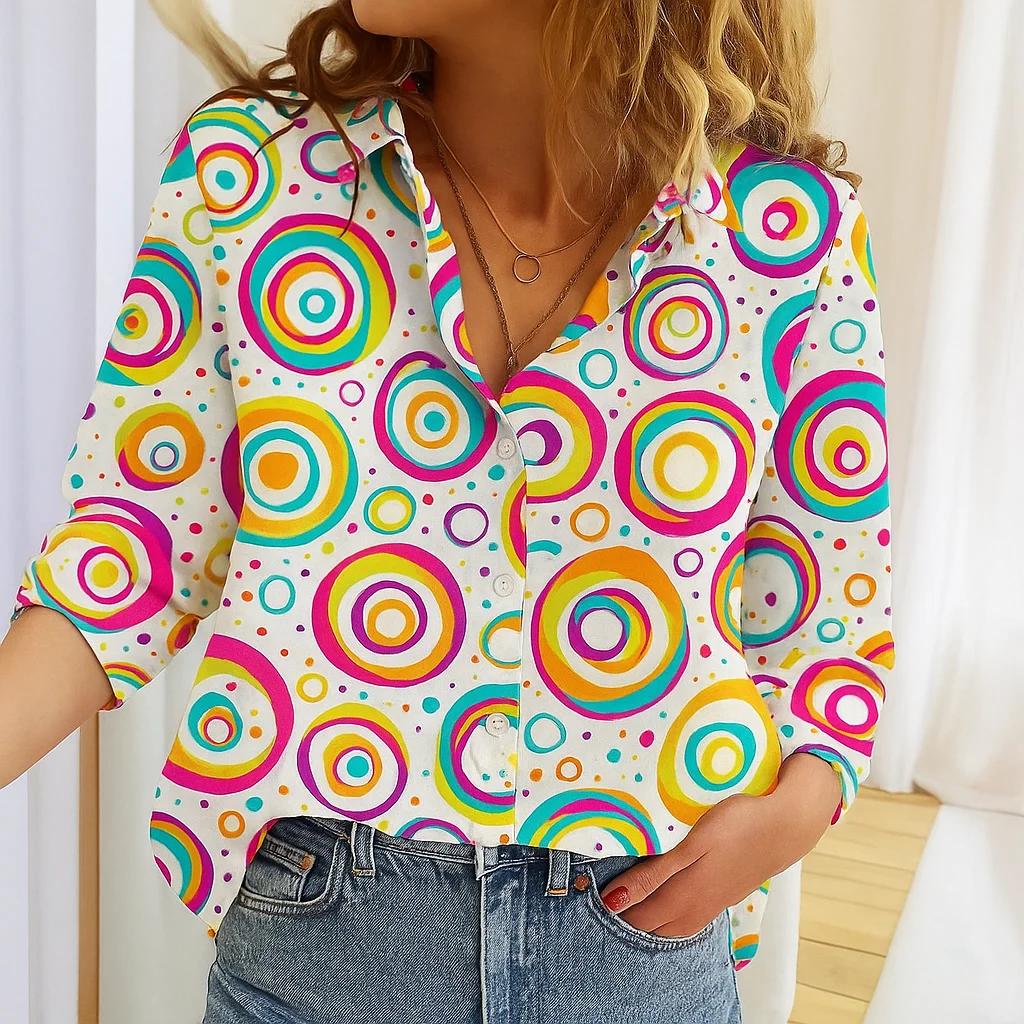 Trendy Women's Polka Dots Print Long Sleeve Shirt Button Down Casual Blouse Streetwear Autumn Stylish Female Tops Shirt