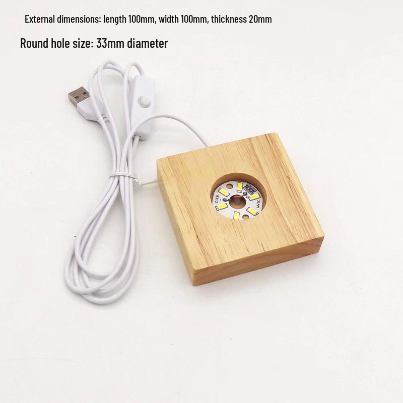 Wooden LED Acrylic Night Light Base - DIY Round Luminous Stand