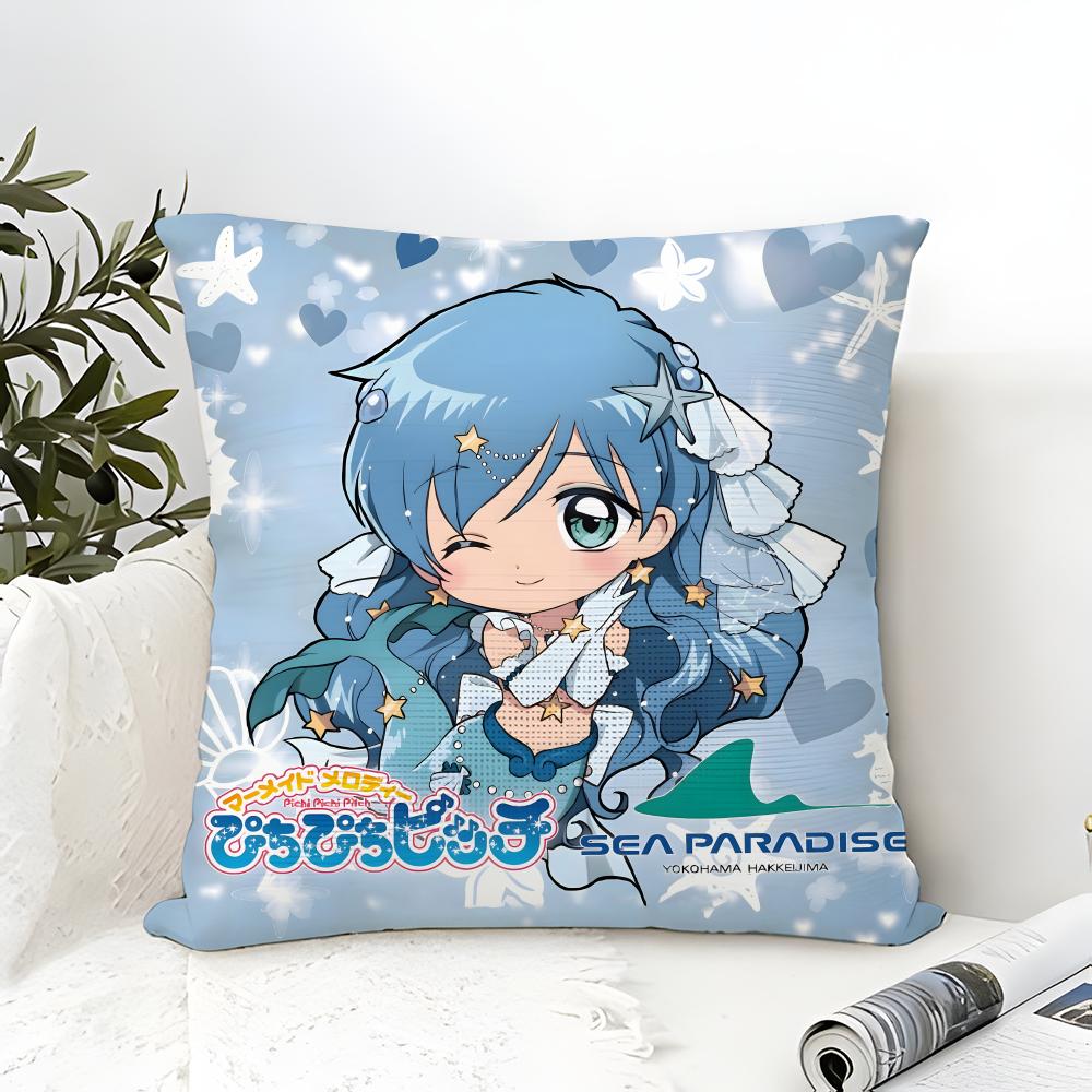 Comic Anime M-Mermaid Melody Pichi Pichi 2 Pillow Case Cotton Linen Fabric Square Zipper Pillowcase Home Decorative Living Room