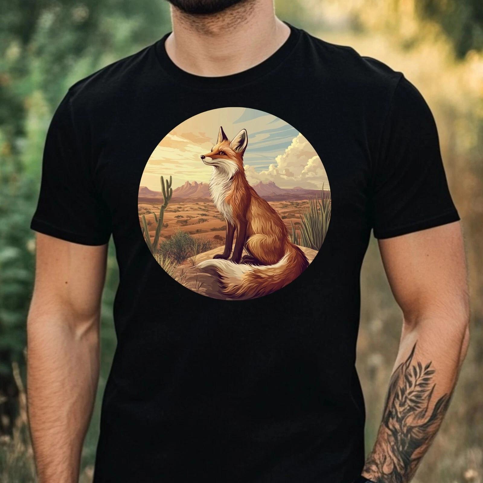 T-Shirt Herren Fuchs Wüstenlandschaft Motiv Baumwolle Größe XS bis 5XL XL