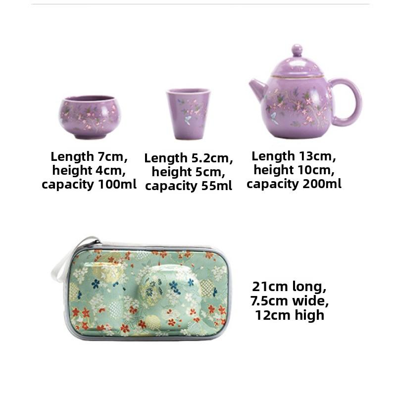 Purple Ru Kiln Ceramic Travel Tea Set One Pot Two Cups Portable Kuaike Cup Outdoor Tea Breaker Teacup