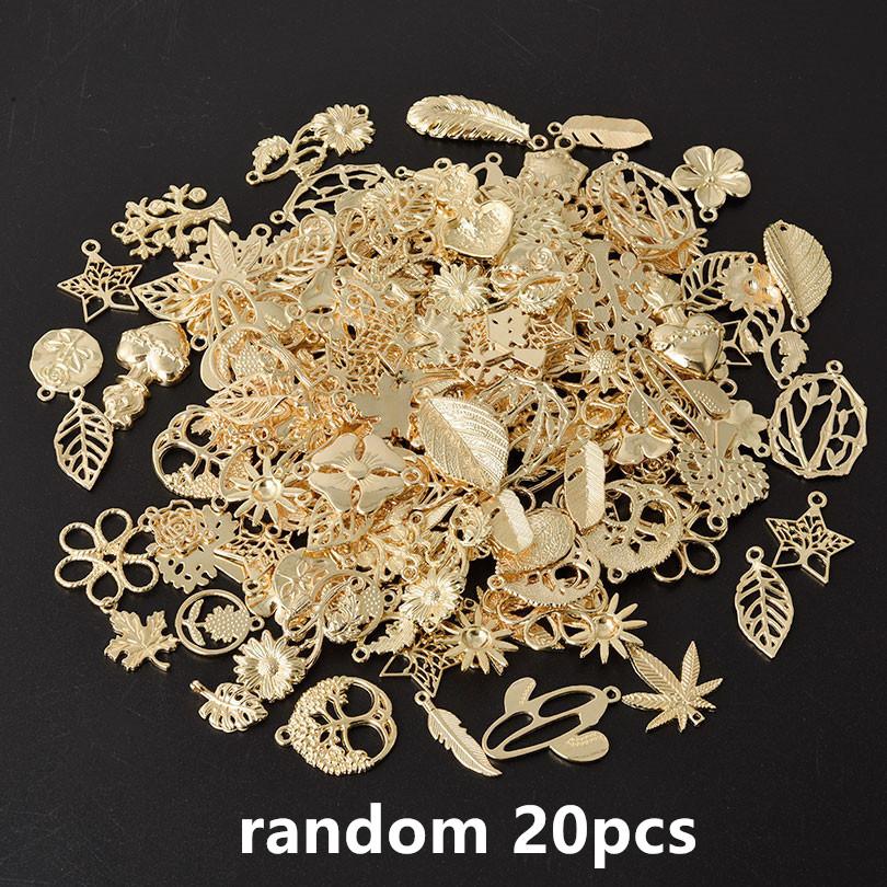 Light Gold Color Plant Series Random Mix 10/20/30/50pcs Ginkgo Tree Maple Leaves Flower Charms For Jewelry Making Bulk Pendants