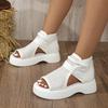 Women's Fashionable Versatile Fishbone Cutout Design Chunky Sole Breathable Roman Sandals