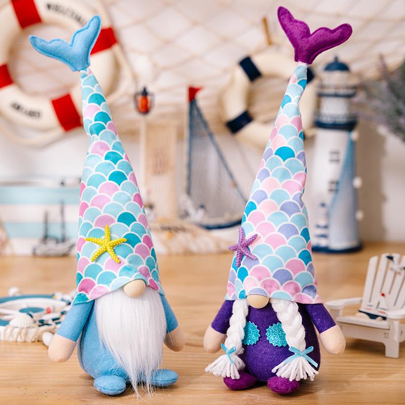 Cute Mermaid Summer Gnome Plush Dolls With Soft Fabric Tail Ideal For Seasonal Decoration