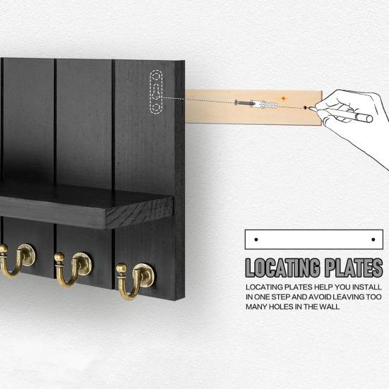 Wooden Key Holder Wall Mounted Storage Rack with Hooks Strong Load-bearing Solid Construction Easy To Install Entryway Storage Shelf
