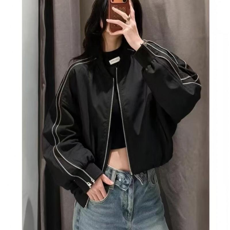 Womens Oversized Baseball Jacket 2026 Casual Chic Streetwear Coat Loose Fit Stand Collar Zip-Up