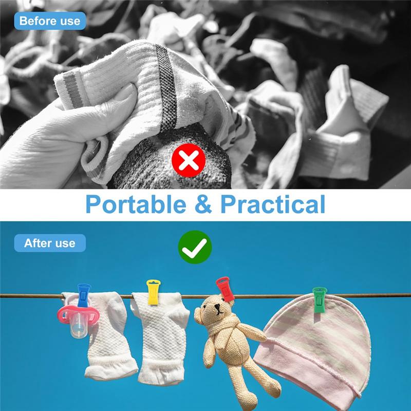 

ABWR-100 Pcs Portable Hook Sock Clips For Washing Machine And Dryer With Hooks, Directly In The Drawer Without Folding різнокольоровий