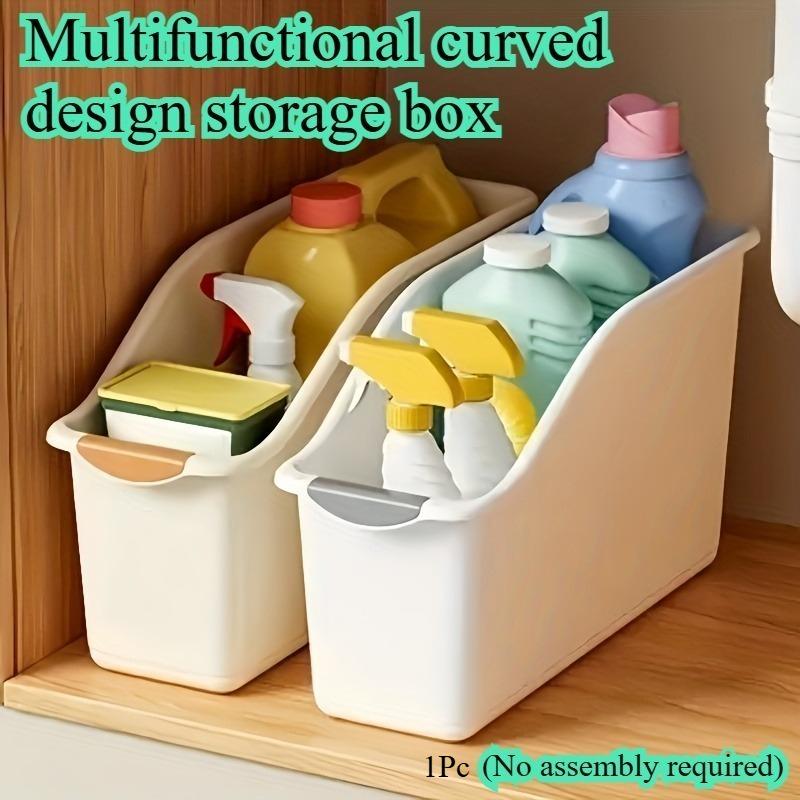 1pc Multi-functional Curved Design Storage Box, Fashionable White Plastic Storage Container, Heavy-Duty Kitchen Storage Basket