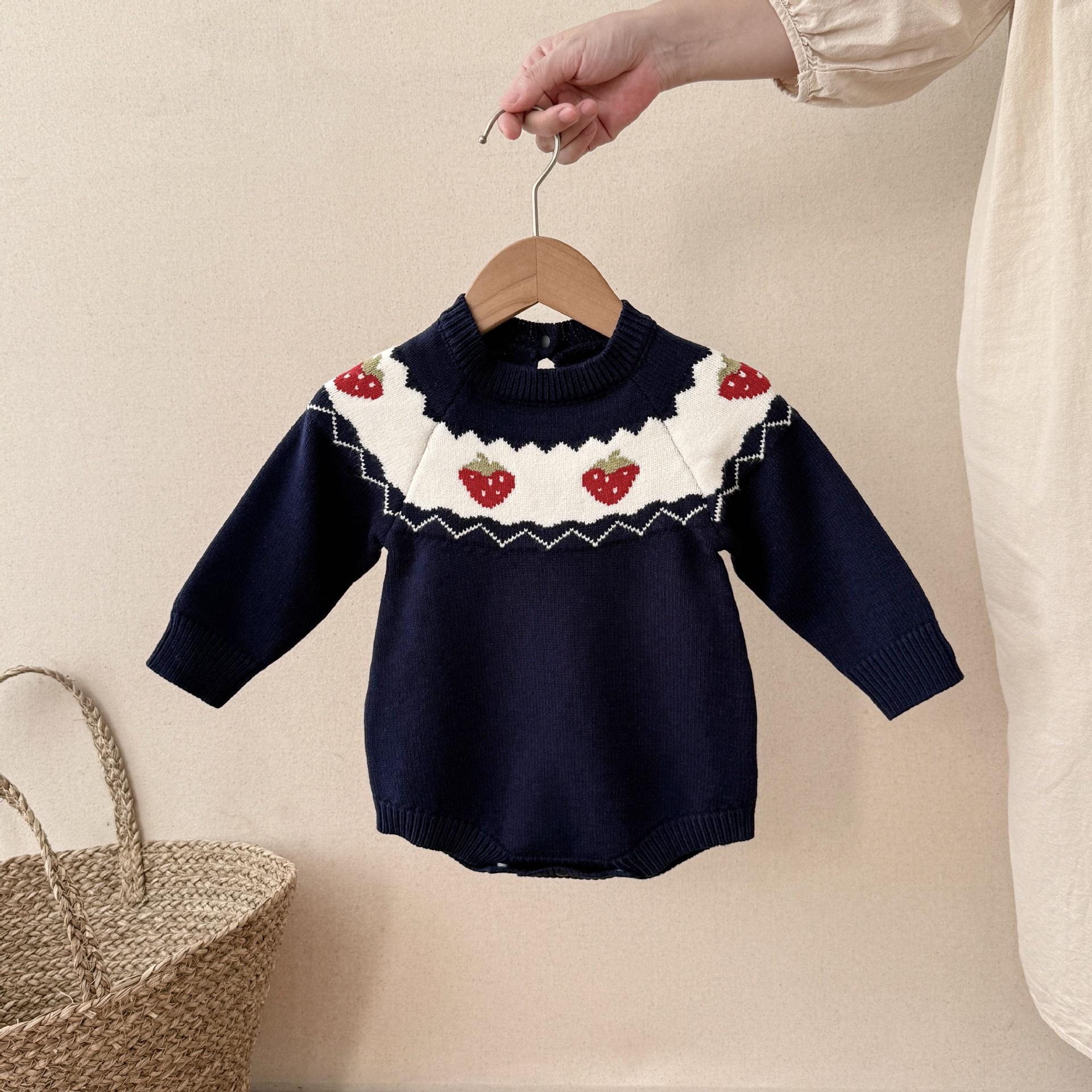 

Осенне-зимний комбинезон для девочки в корейском стиле с жаккардовым узором «Клубника» 73 cm королевский синий