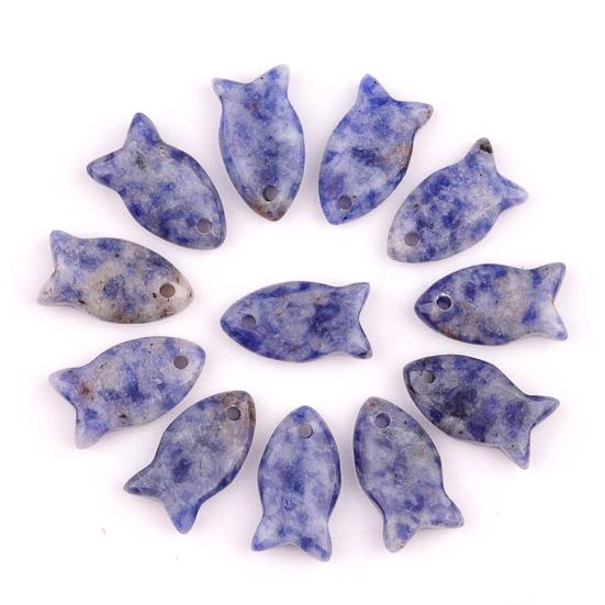 Ciondolo Piccolo Pesce 22mm con Sei Cristalli Sintetici Rari Fatto a Mano Materiali Naturali Levigato Liscio Fascino per Gioielli DIY