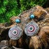 Bohemian Fashion Earrings Alloy Oil Drop Vintage Geometric Round Turquoise Inlaid Exquisite Dot Zircon Ear Zircon Wholesale