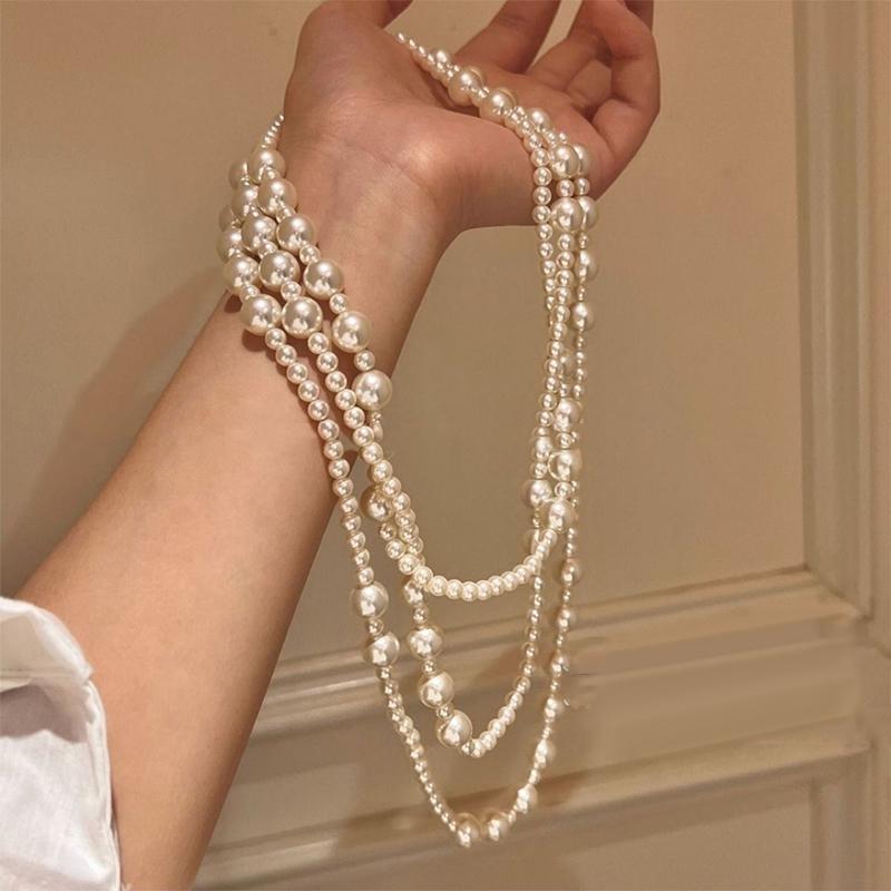 Long Multi Layered Pearl Necklace For Women Temperament Collar Chain Sweater Chain Necklaces Luxury Jewelry Accessories